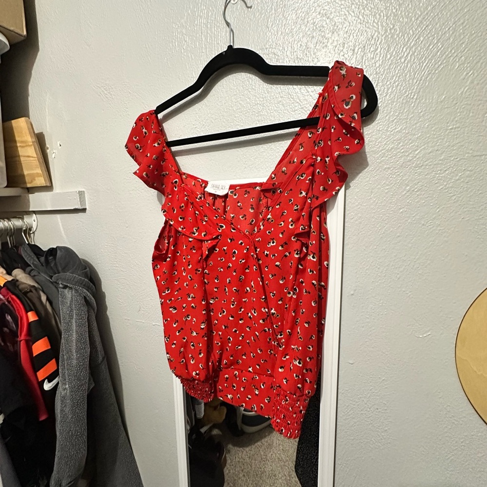 Sienna Sky Red Floral Ruffle Blouse